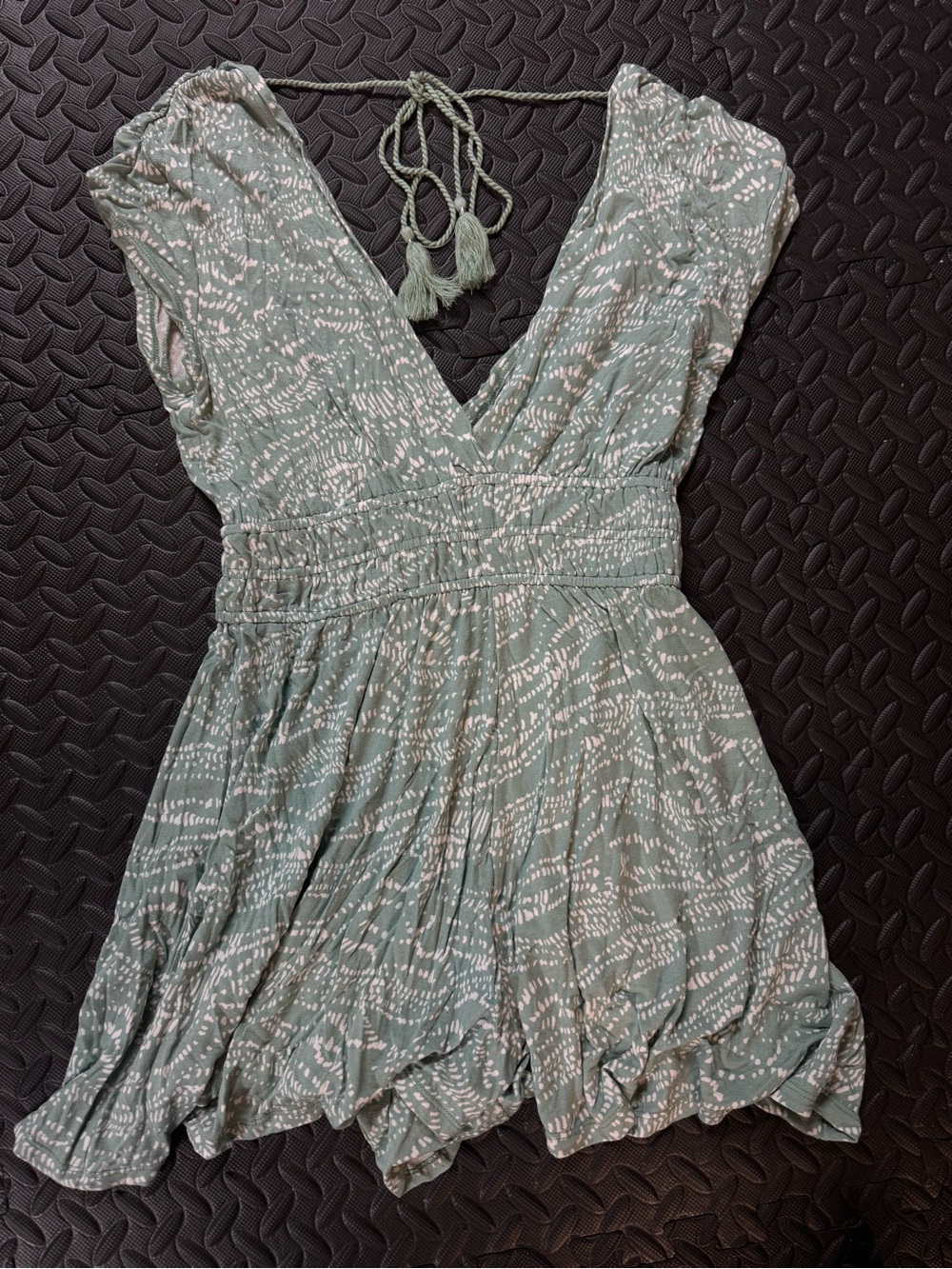 Urban Outfitters Sage Green Patterned V-Neck Romper